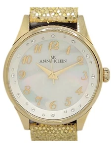 Anne Klein Gold Tone Leather Glitter Band Mother Of Pearl Face New In Box - Picture 1 of 5
