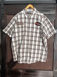 Harley Davidson Shirt Men's XL White Black Orange Plaid Patches Syn 3 - Picture 1 of 6