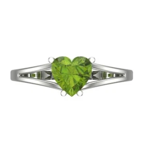 1 cttw Solitaire Natural Peridot Engagement Ring - 14K Solid Gold (White Gold) - Picture 1 of 11