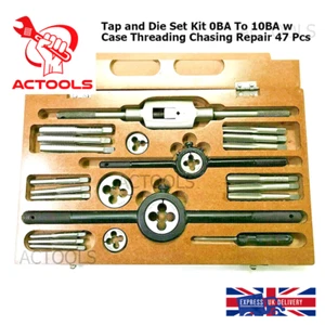 Tap and Die Set Kit 0BA To 10BA w Case Threading Chasing Repair 47 Pcs UK - Picture 1 of 14