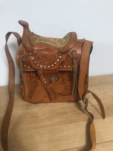 Vintage Satteltasche Handtasche handbesetzt Leder Crossbody Western Reitsport Cowgirl - Bild 1 von 16