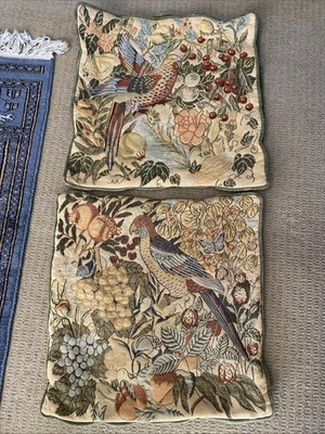 Par de Fundas de Cojín Tapiz Pájaro del Paraíso Vintage Terciopelo Trasero 44cm Cuadradas Foto 1 de 4