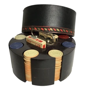 VTG 1930s RUSSELL Poker Set w/ 2 Decks & Phenolic Resin Bakelite Era Chips Caddy - Picture 1 of 24