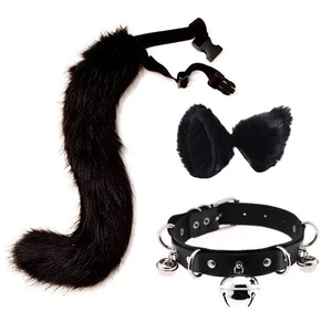 Faux Fur Cat Ears Hair Clip Furry Wolf Fox Long Tail Costume Halloween Party ... - Bild 1 von 7