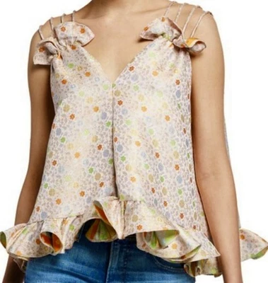 Blusa Top Caroline Constas Mara Rubor XS Tirantes Volantes Nueva con Etiquetas Venta al por menor $420 Foto 1 de 4
