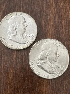 Zwei Franklin Silber Half Dollars 1958 1963 - Bild 1 von 2
