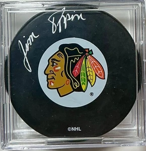 Jim Pappin autographed Chicago Blackhawks Souvenir Puck / DLA COA - Picture 1 of 2