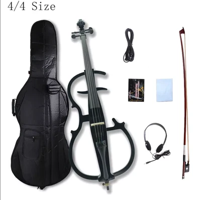 4 String Electric cello 4/4 cello kit Ebony Parts Case Bow Nice Tone black nice - Image 1 of 4