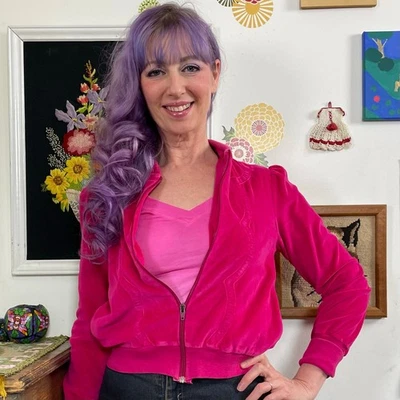 Chaqueta De Terciopelo Rosa Caliente De Colección, Sudadera Fucsia Cremallera Frontal Años 70, Talla S Foto 1 de 4