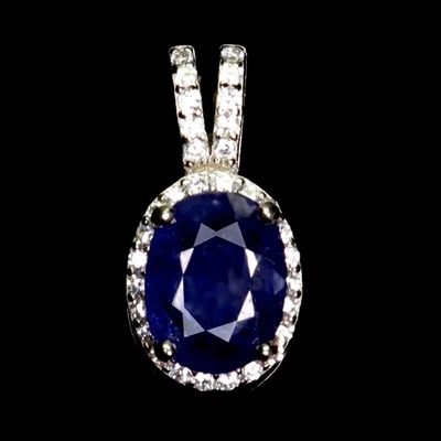 925 Sterling Silver Pendant Oval Blue Sapphire 8x6mm Natural Gemstone Jewelry - Image 1 of 4