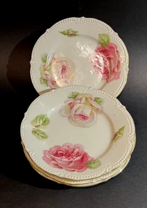 SILESIA, P K: 4 BREAD AND BUTTER PLATES - 6-1/4" - PINK ROSES - EMBOSSED 1910 - Picture 1 of 4