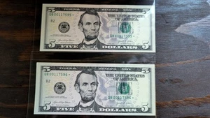PAIR (2) $5 2021 - 2 STAR NOTES CONSECUTIVE SERIAL NUMBERS - UNCIRCULATED! RARE! - Picture 1 of 4