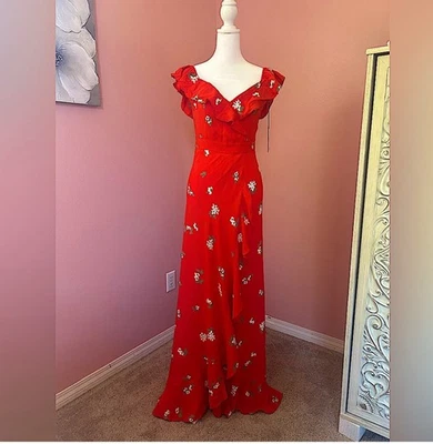 Flynn Skye romantic flowy bohemian long red floral ruffled dress NWT size SM - Image 1 of 4
