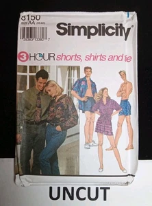 SIMPLICITY UNCUT Pattern 8150 Mens Womens Boys XS-Medium Boxer Shorts Shirt Tie - Picture 1 of 8