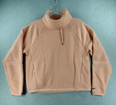 Nike Women’s Sweater Size S Peach Funnel Neck Fleece Pull Over Logo Drawstring - Image 1 of 4
