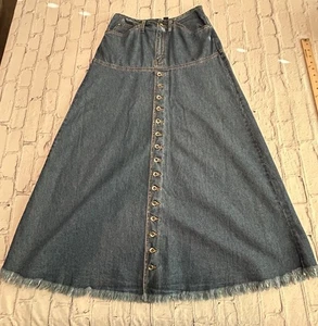 Vtg Levi’s Silver Tab Jeans Maxi Skirt Button Front Pockets Blue Sz 7/8 - Picture 1 of 11