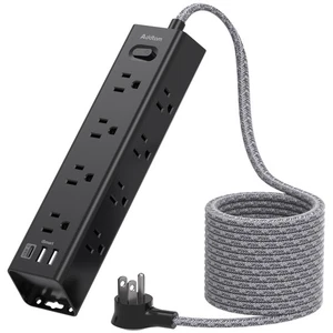 25FT Surge Protector Power Strip 12 AC Outlets 3 USB Flat Plug Wall Mount 1050J - Picture 1 of 7
