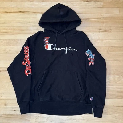 Champion Dr Seuss Sudadera con Capucha Para Hombres Mediana Negra Tejido Inverso Gato en Sombrero Sudadera Foto 1 de 4