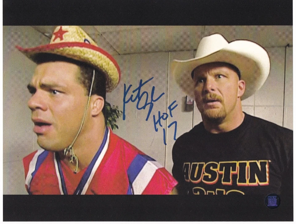 Kurt Angle Signed 8.5x11 WWE Pro Wrestling Promo Photo WWF Wrestler Steve Austin - Image 1 of 3