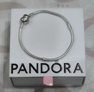 PANDORA Moments Heart Clasp Snake Chain Bracelet Sterling Silver 20.5cm With Box - Picture 1 of 7