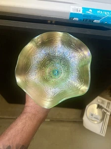 Northwood Carnival Glass Ice Green Hearts & Flowers Compote - Picture 1 of 11