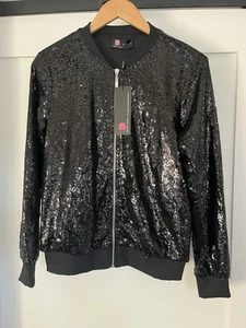 NWT Kancy Kole Sequin Bomber Jacket - Women’s Small - Black - Picture 1 of 8