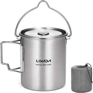 Camping Cup Pot,750Ml Stainless Steel Water Cup Mug with Foldable Handles and Li - Picture 1 of 9