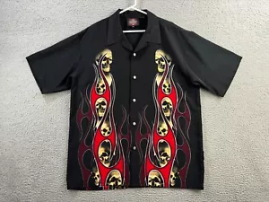 Vintage Dragonfly Shirt Mens XL Polester Button Up Camp Loop Collar Skulls Y2K - Picture 1 of 10