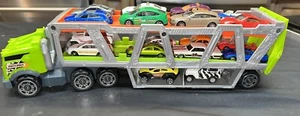Matchbox Adventure Transporter Vehicle Green Semi Truck Toy Hauler + 20 Cars ! - Picture 1 of 21