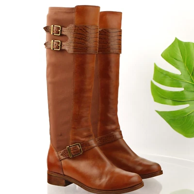 Bota de montar Cole Haan Air Tennley para mujer talla 6,5 alta cuero coñac elástico Foto 1 de 4