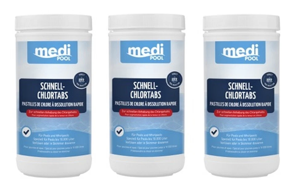 3 x Chlortabletten, Schnellchlor Tabletten 20g, Schnell-ChlorTabs, 3 x 1 KG medi - Bild 1 von 1