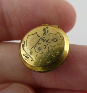 Vintage vergoldetes Metall floral graviert rund Medaillon Pillendose 2,1 Gramm - Bild 1 von 11
