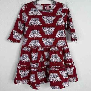 Tea Collection Dress Girls Size 4 Burgundy Butterfly Ruffle Whimsical Playful - Picture 1 of 8