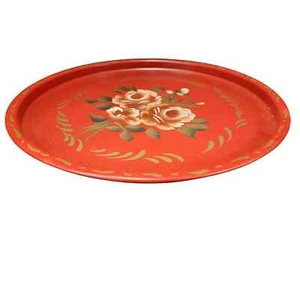 Just listed vintage tole tray petite red round plate serving tray metal art - Picture 1 of 6