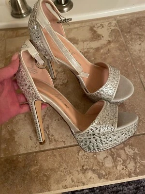 Lauren Lorraine Silver Gems High Heel Platform Open Toe Shoes Sz 6 - Image 1 of 4