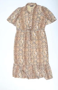 Abito camicia da donna beige Marks and Spencer stampa con animali poliestere taglia 10 colletto - Foto 1 di 10