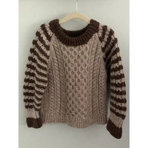 Handknit Handmade Wool Sweater Brown Tan Thick Soft Cozy Knit Boy Girl 4 - Picture 1 of 5