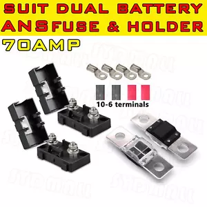 70A MIDI ANS FUSES + HOLDERS CABLE LUGS FOR DUAL BATTERY OR SOLAR BOLT DOW - Imagen 1 de 4