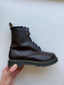 dr martens leather warm boots stitch red wine women eu 38 us 7 uk 5 - Picture 1 of 8