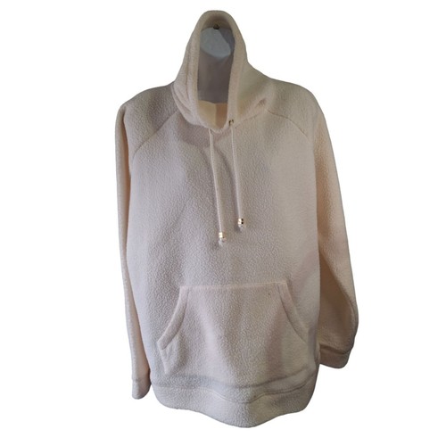 OFF WHITE Michael Kors Sherpa Felpa Felpa Maglione Donna Grande Crema Tasca Canguro