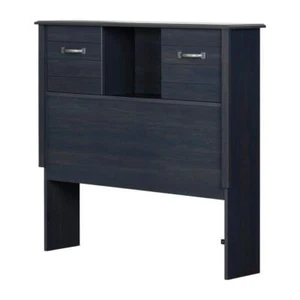 South Shore Asten Kids Bookcase Headboard Twin Size W/ 2-Sliding Door Cover Blue - Picture 1 of 8
