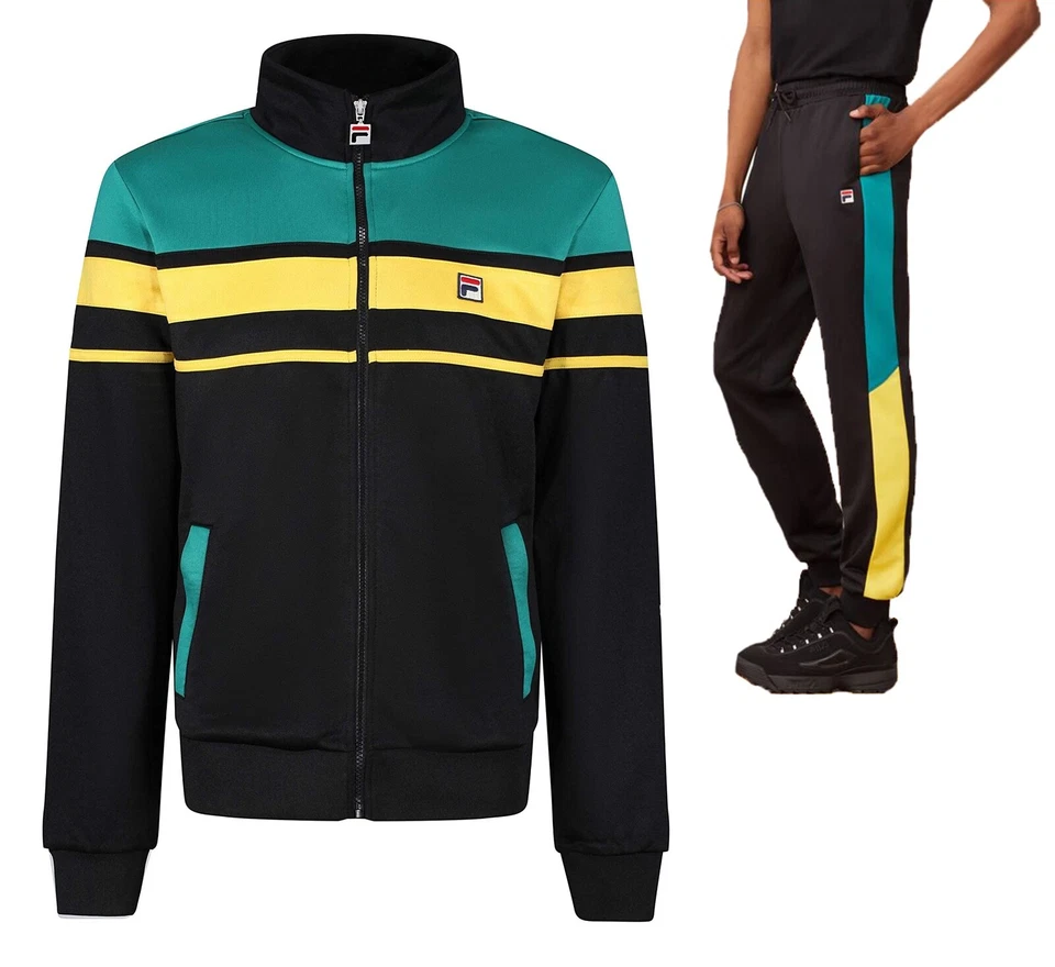 FILA Retro Track Jacket or Bottoms Casual Block Gordon Black Green Tracksuit - Image 1 of 1
