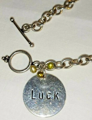 NF CHAPAL ZENRAY!  925 Sterling Silver GREEN PEARL Rolo Link * LUCK * BRACELET! - Image 1 of 4