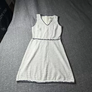 Loft Dress Textured Size 8 Cream With Blue Denim Fringe Trim. - Picture 1 of 7