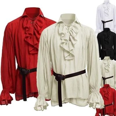 Camisa pirata medieval de manga hinchada para hombre Camisa escocesa ancha Disfraz de Halloween Foto 1 de 4