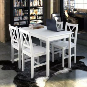 5 Piece Solid Wooden Dining Dinner Breakfast Table and Seat Chairs Set - White - Picture 1 of 5