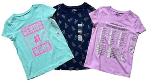 OSHKOSH lot of 3 SS t-shirts~GENIUS AT WORK/PIZZA PRINT/UNICORN NAME~Girls 8~NWT - Picture 1 of 7