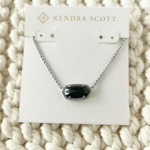 Kendra Scott Elisa. Silver Black Opaque Glass Pendant Necklace. NEW