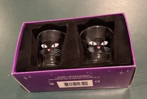 2 BLACK CAT SHOT GLASSES BOX HIPSTERS CHOICE KITTY CATS BAR SHOTGLASS BARWARE - Picture 1 of 6