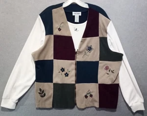 Vintage Alfred Dunner Top Gr. XL Reißverschluss bestickt Blume klassisch Boho Retro Cottagecore - Bild 1 von 13